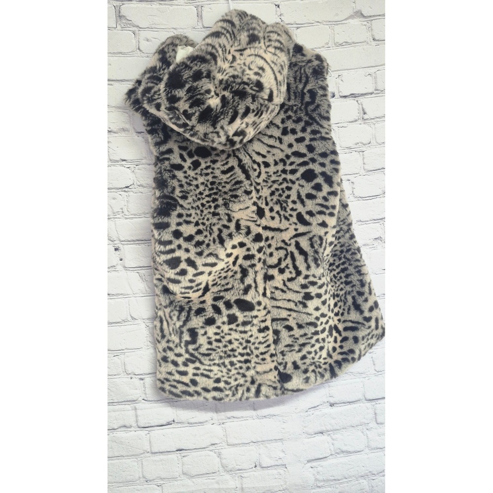 Kristen Blake Reversible Faux Fur Vest Snow Leopard Quilted Hooded Ivory Women - Picture 7 of 14
